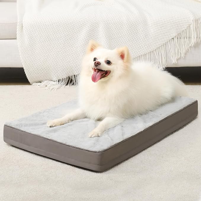 KSIIA Orthopedic Dog Bed Dog Crate Bed Waterproof Dog beds for Small Dogs Deluxe Plush Washable Dog Bed with Egg Crate Foam & Removable Cover 23 x 17 Inch,