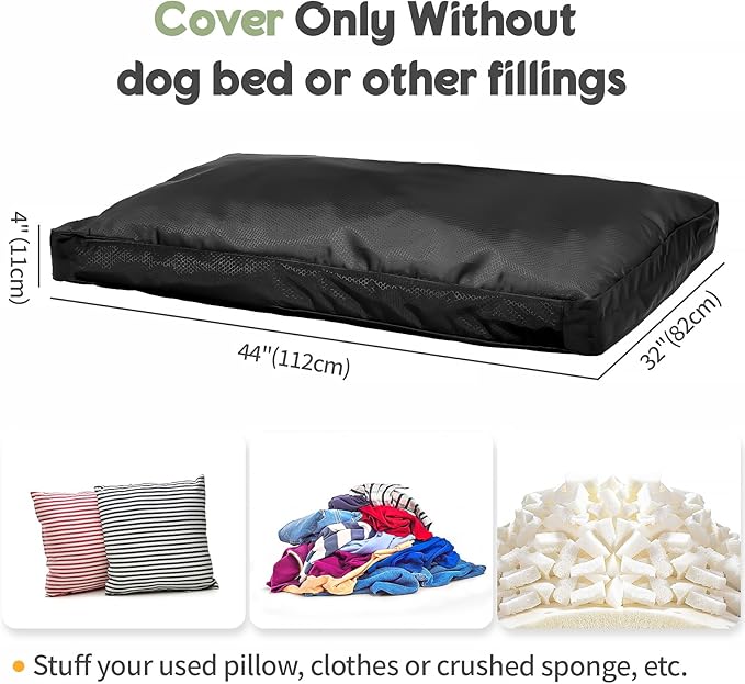 Dogs Bed Cover Waterproof Replacement Covers for Large Dogs Pet Bed Heavy Duty Washable Cover with Zipper-44"x32"x4"inch