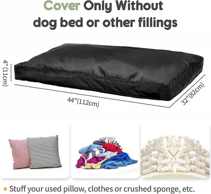 Dogs Bed Cover Waterproof Replacement Covers for Large Dogs Pet Bed Heavy Duty Washable Cover with Zipper-44"x32"x4"inch