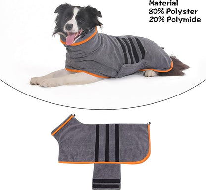 Microfibre Dog Bathrobe Dog Towel Wrap Super Absorbent Dog Drying Coat Bath Robe for Puppy, Medium & Large Dogs, Fast Drying, Adjustable, for Pet Dogs & Cats