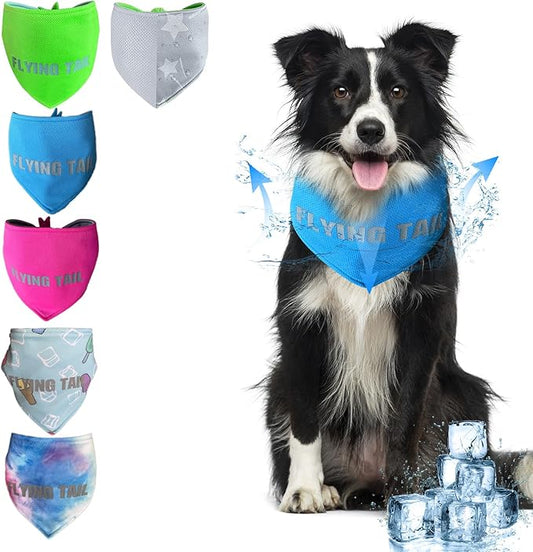Dog Summer Cool Down Bandana, 3 Layers Special Cooling Materials, Using Water Cool Down, Reversible and Wet Reveal Ice Bandana, Cooling Reflective Dog Bandana (Blue.M)