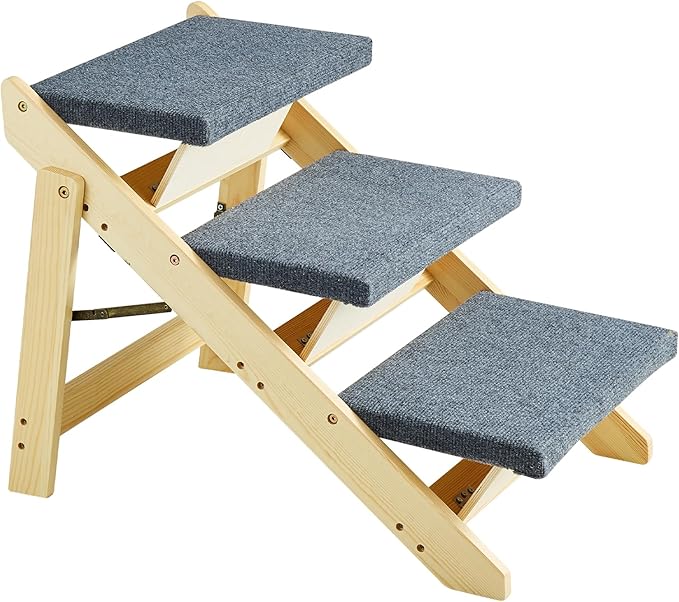 VEVOR Wood Pet Stairs/Pet Steps 2-in-1 Foldable 3 Steps 150 lbs