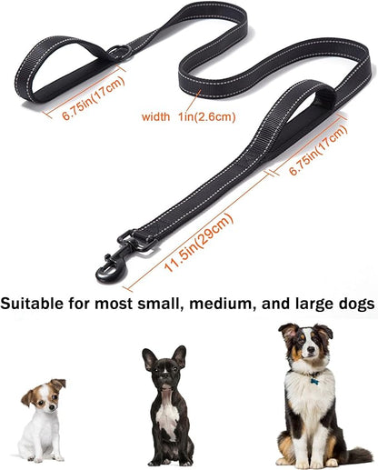 Solmoony 6FT Black Strong Dog Leash with 2 Padded Handles 6FT)