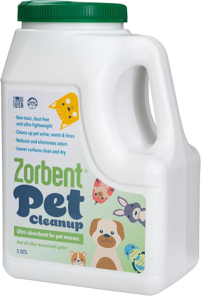 Pet Cleanup – Industrial-Grade Pet Mess Cleaner Tackles the Grossest Pet Messes in Seconds. Each Jug Absorbs up to 1 Gallon in Liquid Making Cleanup a Snap. Just Pour, Mix and Sweep, 5 qt