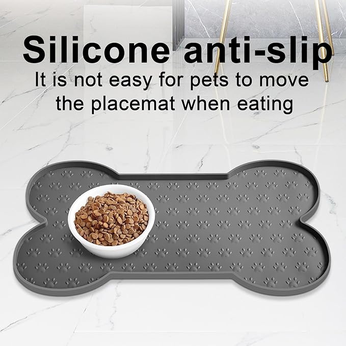 Dog Food Mat Anti-Slip Silicone Dog Bowl Mat Thicker Pet Placemat Waterproof Cat Feeder Pad with Raised Edge Puppy Kitten Feeding Mats Suitable Small Medium-Sized Dogs Cats Eating Tray