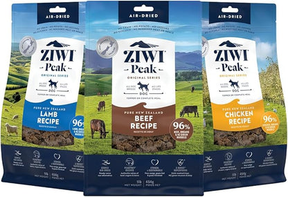 Bundle of ZIWI Peak Air-Dried Dog Food – All Natural, High Protein, Grain Free and Limited Ingredient with Superfoods (Beef, 1.0 lb + Lamb, 1.0 lb + Chicken, 1.0 lb)