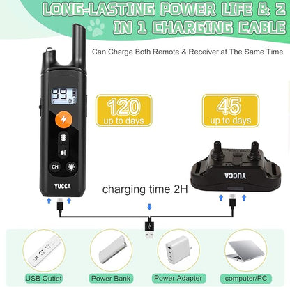 yucca Dog Shock Collar 2600Ft Dog 40-120lbs Medium 3 Channel, Shock(1-99), LED-Light