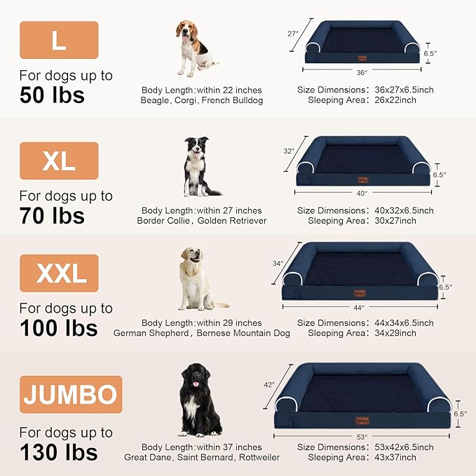 Large Dog Bed Orthopedic Washable: Beds Bolster XL Bed Big XLarge Dogs Memory Foam Sofa Couch Waterproof Removable Cover