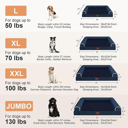 Large Dog Bed Orthopedic Washable: Beds Bolster XL Bed Large Big Dogs Memory Foam Couch Sofa Waterproof with Removable Cover