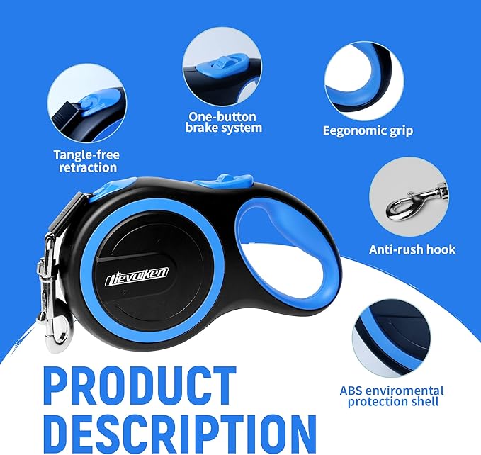 26 FT Retractable Dog Leash with No Tangle 110lbs, One-Handed