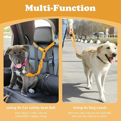 BWOGUE 2 Packs Dog Cat Safety Seat Belt Strap Car Headrest Restraint Adjustable Nylon Fabric Dog Restraints Vehicle Seatbelts Harness Yellow