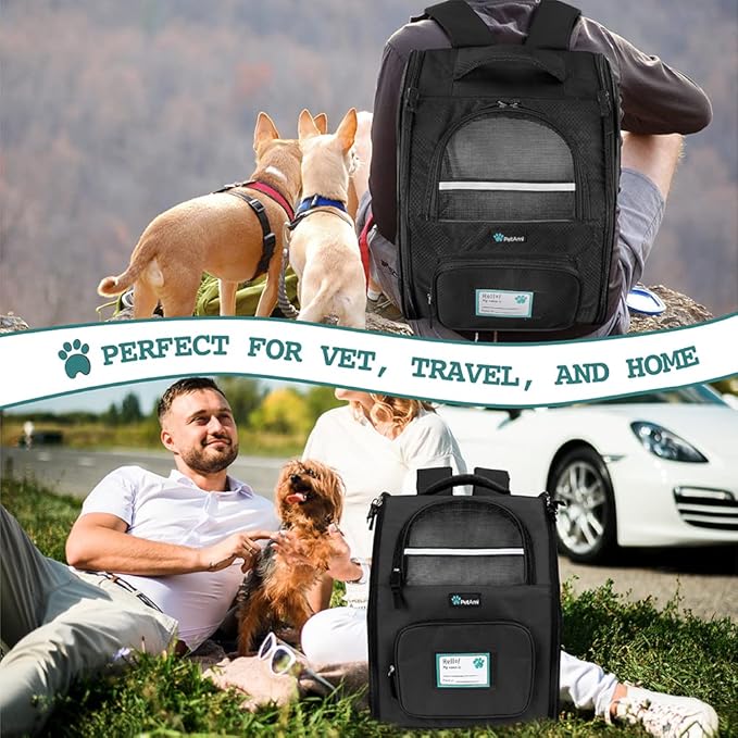 PetAmi Dog Backpack Carrier for Small Large Cat, Pet, Puppy, Ventilated Pet Hiking Backpack Travel Bag, Airline Approved Cat Backpack Carrier, Camping Biking Dog Bag Up to 18lbs Pet, Black