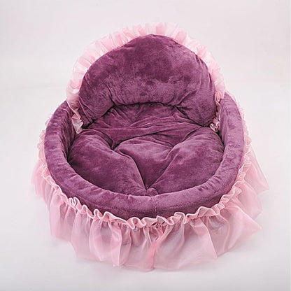 WYSBAOSHU Cute Princess Pet Bed with Removable Mat Dogs Cats Sofa (S, Purple)