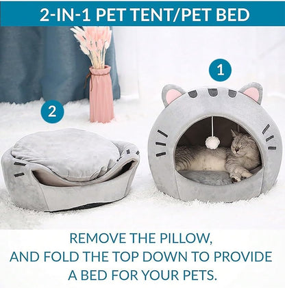 QWINEE Indoor Cat Bed Cave with Removable Cushion