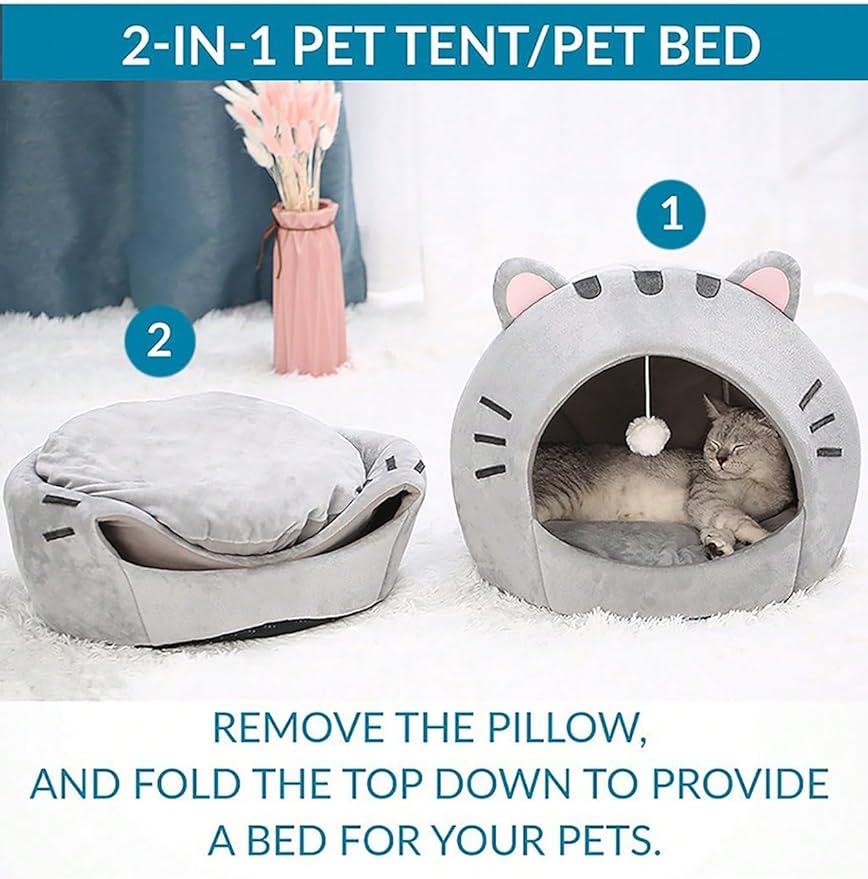 QWINEE Indoor Cat Bed Cave with Removable Cushion