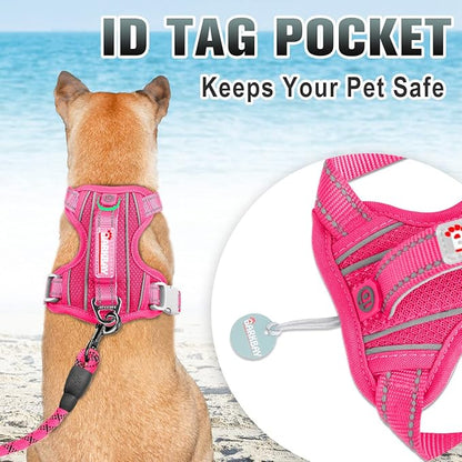 BARKBAY No Pull Dog Harness Large Step in Reflective Dog Harness with Front Clip and Easy Control Handle for Walking Training Running with ID tag Pocket(Pink,S)