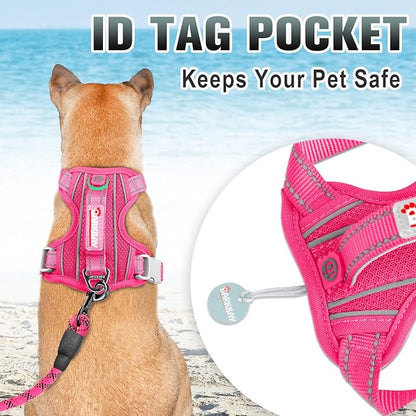BARKBAY No Pull Dog Harness Large Step in Reflective Dog Harness with Front Clip and Easy Control Handle for Walking Training Running with ID tag Pocket(Pink
