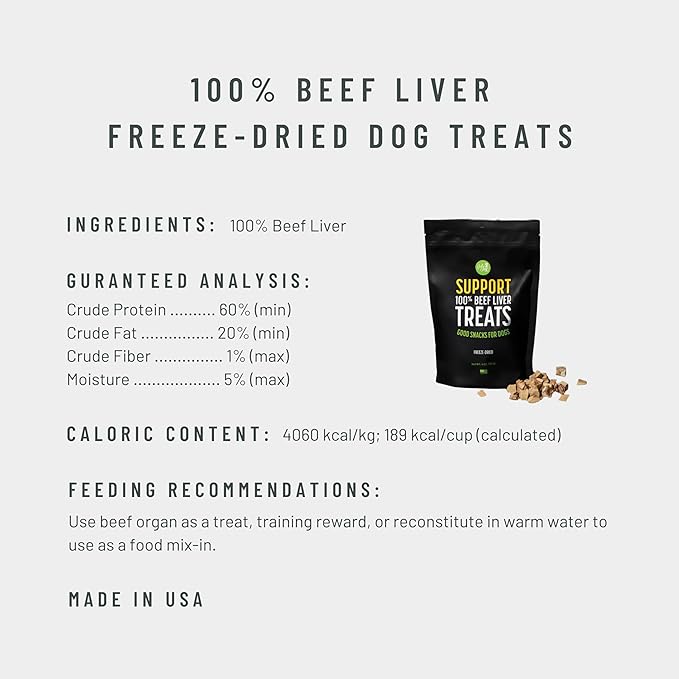 Get Joy Freeze Dried Superfood 100% Beef Liver Dog Treats, 16 Ounce Bag, Single Ingredient Organ Meat, High Protein, Vision, Skin & Coat Health, Muscle Repair, Grain Free, Gluten Free, Made in USA