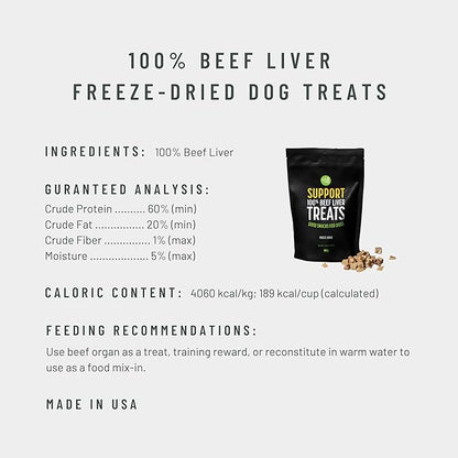 Get Joy Freeze Dried Superfood 100% Beef Liver Dog Treats, 16 Ounce Bag, Single Ingredient Organ Meat, High Protein, Vision, Skin & Coat Health, Muscle Repair, Grain Free, Gluten Free, Made in USA