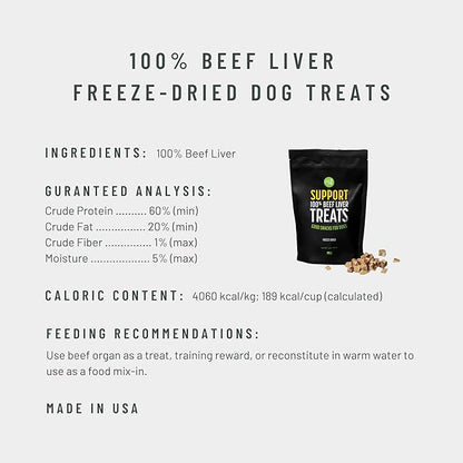 Get Joy Freeze Dried Superfood 100% Beef Liver Dog Treats, 4 Ounce Bag, Single Ingredient Organ Meat, High Protein, Vision, Skin & Coat Health, Muscle Repair, Grain Free, Gluten Free, Made in USA