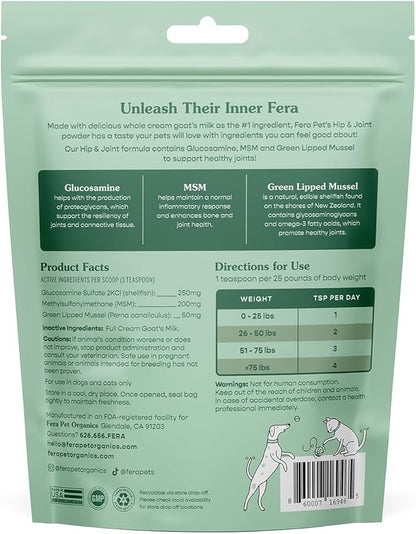 Fera Pet Organics Hip & Joint Goat Milk Cat & Dog – Vet Created - Joint Supplement for Dogs & Cats – Glucosamine for Dogs & Cats, MSM- 60 Servings