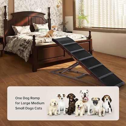 65 inches Dog Ramp for High Bed Couch Sofa, 6 Adjustable from 18"-33", Pet Ramps for Small Large Dogs Get on Bed Couch Car, Folding Portable Dog Stairs Dog Steps for Old Dogs Cat (Dark Brown)