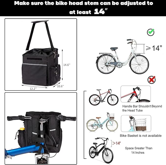 Pet Bicycle Carrier Waterproof Dog Bike Basket Bag with Reflective Stripe Pet Bike Basket Adjustable Shoulder Strap Pet Travel Bag Safe Dog Backpack Carrier for Small Medium Cats and Dogs