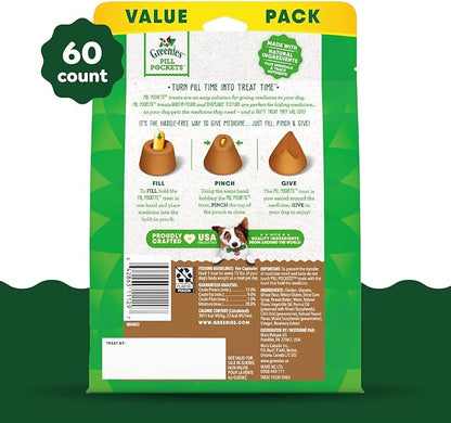 GREENIES PILL POCKETS for Dogs Capsule Size Natural Soft Dog Treats with Real Peanut Butter 15.8 oz. (60 Treats)