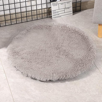 24 Inch Plush Dog Bed Mat Warm Fluffy Round Puppy Crate Pad with Anti-Slip Waterproof Bottom Soft Comfy Pet Kennel Mat for Small and Medium Dogs Sleeping(Light Coffee)