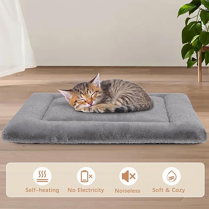 Cat Bed for Indoor Cats Washable Dog Crate Pad Dog Bed Mat for Small Dogs Pet Kennel Pad for Crate with Non-Slip Bottom Grey35x22 Inch