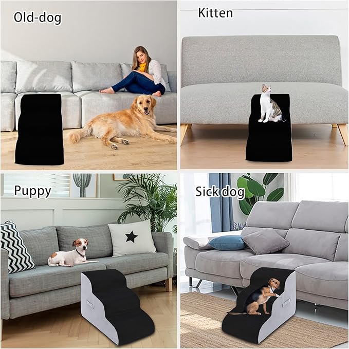 High Density Foam Dog Stairs Steps (3-Tiers (Black))