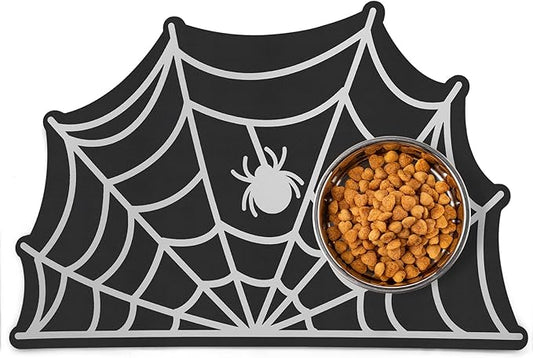 Pet Mats for Food and Water Dog Cat Food Mats Pet Feeding Mat Anti-Slip No Stains Quick Dry Floors Waterproof Placemat for Pet Food Water Bowl Mat Pet Accessories - 23.6"x15.7" Spider Web