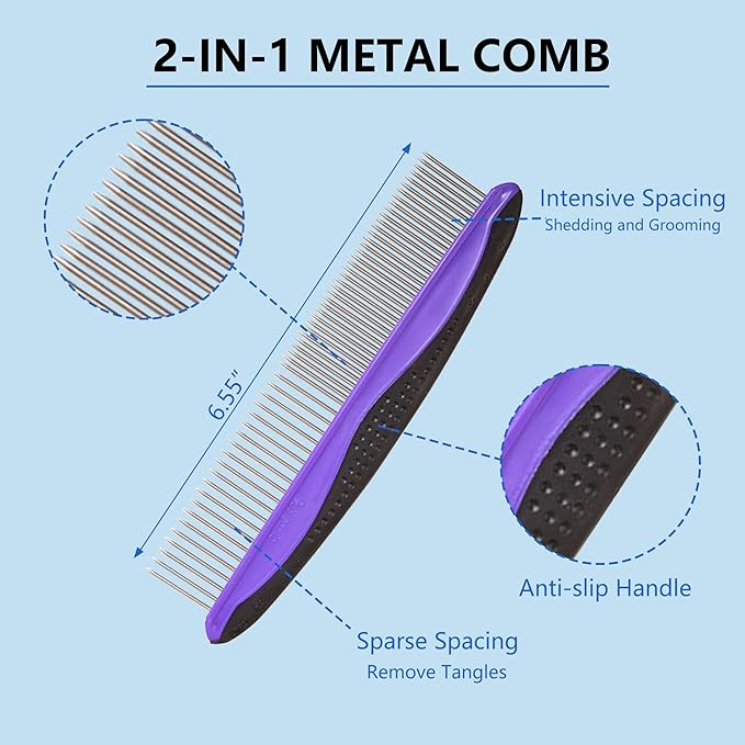 Extra Long Pin Slicker Brush for Dogs, Large Size, Remove Loose Fur and Tangles; Dog Undercoat Rake for Shedding, 5-in-1 Dog Grooming Brush for Long&Short Haired Dogs&Cats