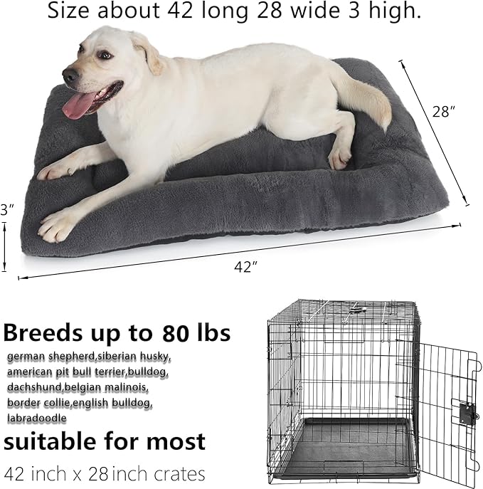 42 Inch Dog Bed for Crate or Cage Washable,Crate Beds for Large Dogs Size Up to 80 lbs, Dog Kennel Mats for Crates Ultra Soft with Anti-Slip Bottom Pet Sleeping Pad,42 x 28 Dark Grey