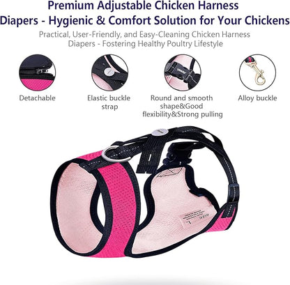 Chicken Harness Hen size with 6-foot Matching belt, Comfortable, Breathable, Small Size, Suitable for Chicken, Duck or Goose Suitable for Weight about 2.3-3.8Pounds, Green (Months, Pink)