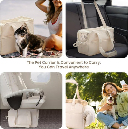 Pet Carrier, Dog Carrier, Soft Soft Sided Folding Cats Carrier for Small Medium Cats Puppies up to 18 Lbs, Washable Breathable Puppy Carrie Carrier for Outdoor Travel(Large Beige)