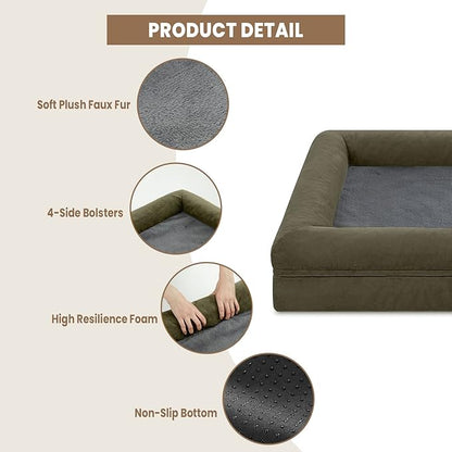 XL Dog Bed, Orthopedic Gel Memory Foam Dog Bed, Washable Dog Bed with Removable Cover, Waterproof Non-Slip Bottom Big Dog Cooling Bed, Dark Green