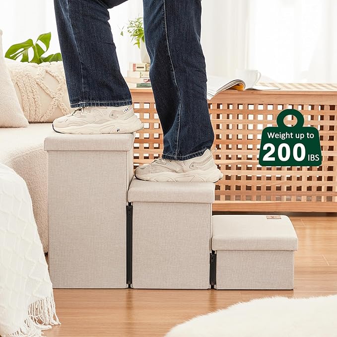 Love's cabin Dog Stairs for Small Medium or Large Dogs with Storage and Adjustable Steps 3-Step Gray 200 lbs,