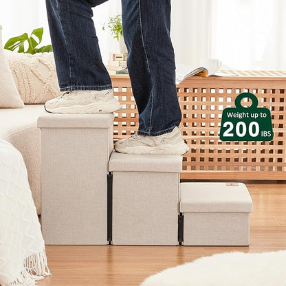 Love's cabin Dog Stairs for Small Medium or Large Dogs with Storage and Adjustable Steps 3-Step Gray 200 lbs,