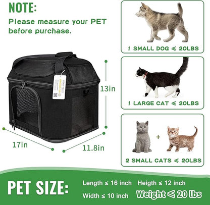 Large Cat Carrier for 2 Cats, Soft Side Carrier for Cats Small Dogs, Collapsible Travel Dog Carrier Oeko-TEX Certified, TSA Airline Approved Cat Carrier Backpack for 20 lbs Cat,Black