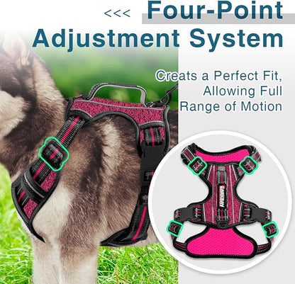 BARKBAY Dog Harness No Pull with ID Tag Pocket - Heavy Duty, Reflective, Easy Control for Large Dogs (Pink/Black,XL)