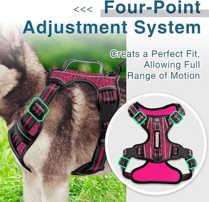 BARKBAY Dog Harness No Pull with ID Tag Pocket - Heavy Duty, Reflective, Easy Control for Large Dogs (Pink/Black,L)