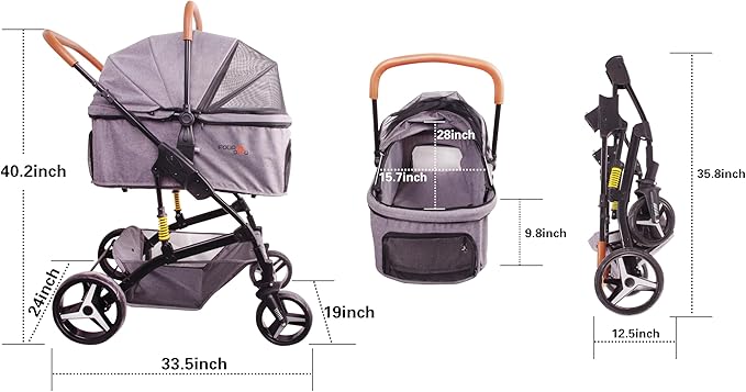 Pet Stroller Up to 55lbs Folding Lightweight Dog Stroller Cat Travel Stroller 600D Linen 360° cardan 3-in-1 Jogger