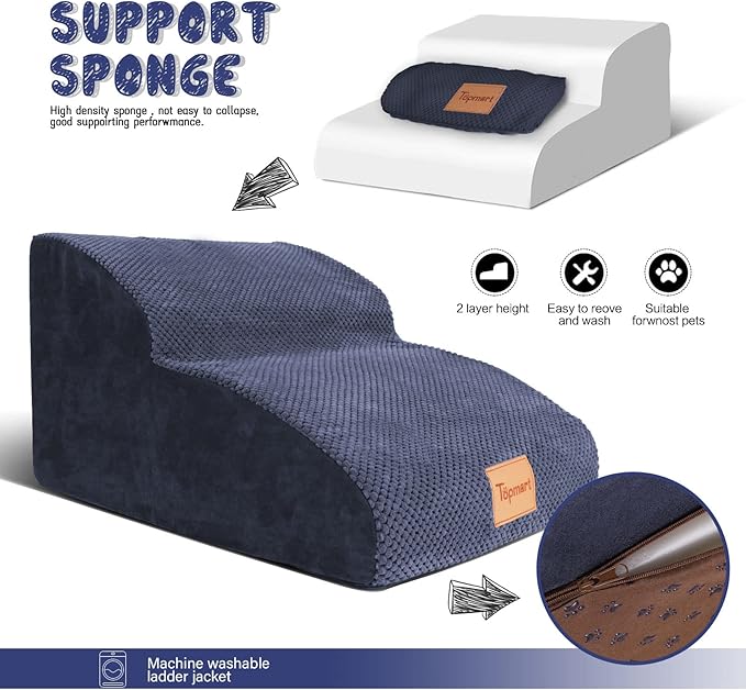 Topmart High Density Extended Foam Dog Ramp&Steps 2 Tiers 11.8" High,Non-Slip