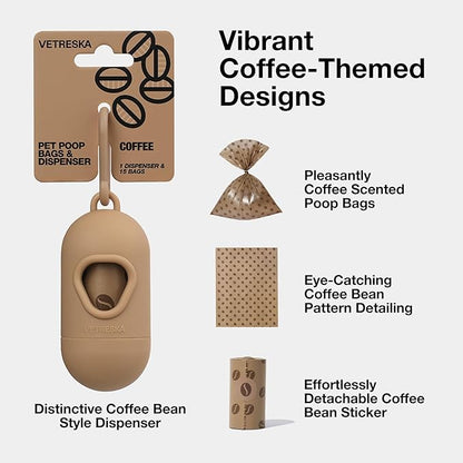 VETRESKA Dog Waste Bag Dispenser with Coffee Scent 1 Bag 105 Bags (7 Refill