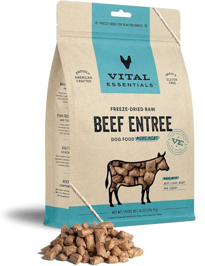 Vital Essentials Freeze Dried Raw Dog Food, Beef Mini Nibs Entree, 14 oz