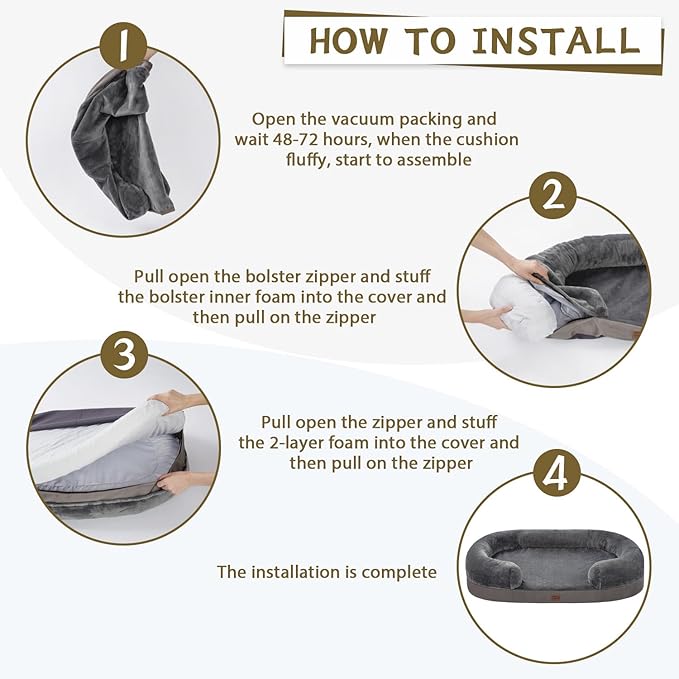 pettycare Orthopedic Dog Bed for Large Dogs with Memory Foam 38” Dark