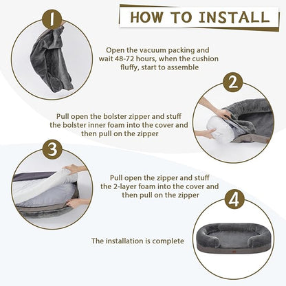 pettycare Orthopedic Dog Bed for Large Dogs with Memory Foam 38” Dark