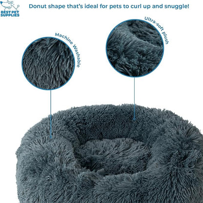 Best Pet Supplies Round Donut Dog Bed with Plush Faux Fur Fabric 24x24x7''