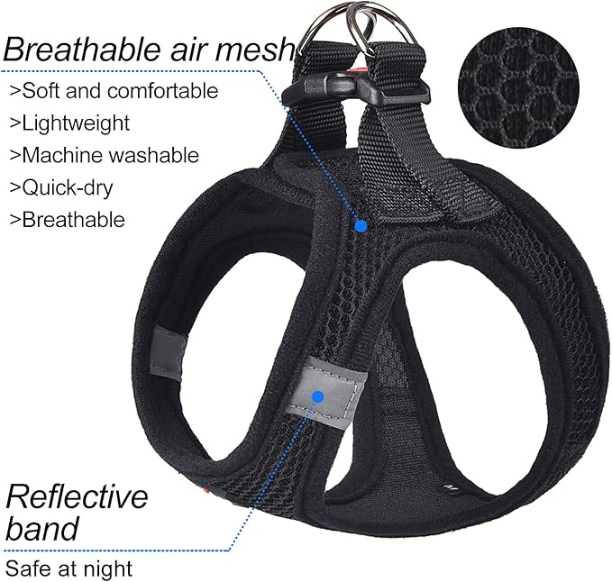 Dog Harness Step-in Breathable Puppy Cat Dog Vest Harnesses for Small Medium Dogs Black